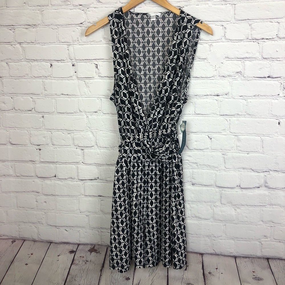 London Times Romper Shorts Black and White Geometric Print Size Large NWT